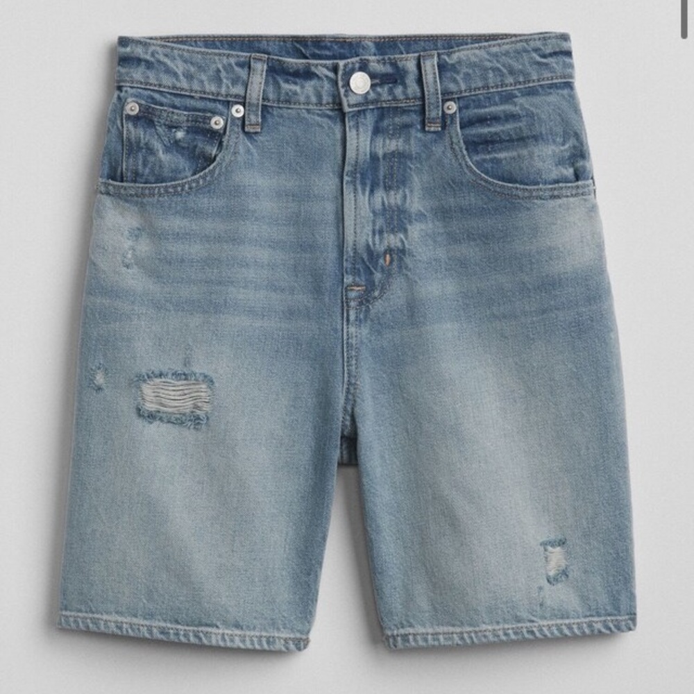 GAP Washwell High Rise 7" Denim Shorts Distressed - Picture 5 of 12